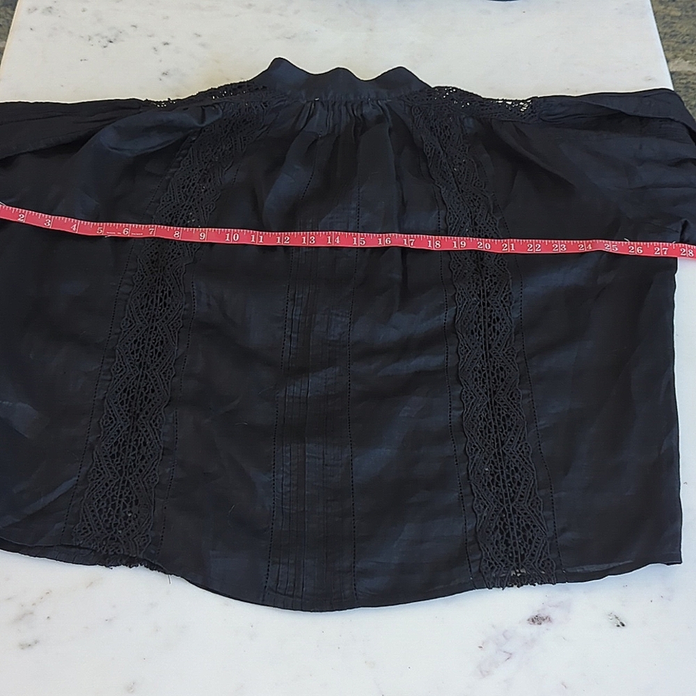 FRAME Cali Lace Popover Blouse Top V neck Black 3/4 sleeve Boho Flowy Fit L - Picture 9 of 14